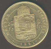 1891. 8Frt/20Fr Au 6,452g "Fiumei címer" T:2/3