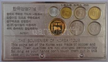 Dél-Korea 1983-2001. 1W-500W (7xklf) közte egy emlékérem, szuvenír forgalmi szett eredeti tokban, me...