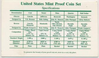 Amerikai Egyesült Államok 1996. 1c-1/2D (5xklf) forgalmi sor, műanyag tokban, tanúsítvánnyal, karton...