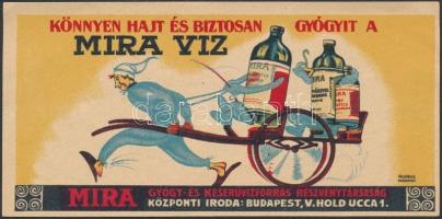 cca 1930 Mira víz számolócédula, Budapest, Globus Nyomda, 6x13 cm.
