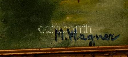 Wagner jelzéssel: Hattyúk a szélmalomnál. Olaj, vászon, keretben, 31×40 cm