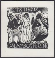 Nagy Arisztid (1924-1974): Erotikus Ex Libris Galambos Ferenc. Fametszet, papír, jelzett a dúcon, 6x6 cm