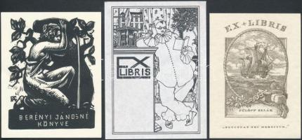 6 db ex libris, különféle technikák, három jelzett a nyomaton, három jelzés nélkül, 12x9 cm. és 8x6 ...