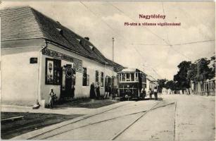 Budapest XXII. Nagytétény, Fő utca, villamos végállomás,  özv. Berger Józsefné és fia üzlete, kiadja özv. Berger Józsefné és fia