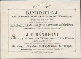 1869 Pest, Bánhegyi C. J. lakatos kétnyelvű reklámcédulája