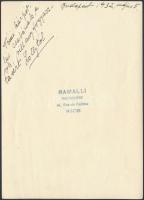 cca 1932 Népviseletes fotó, a hátoldalán ajándékozási sorokkal, Ramalli műterem-Nizza, 17x13 cm