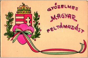 Győzelmes Magyar Feltámadást!, kézzel rajzolt képeslap / Hungarian irredenta, coat of arms, hand-drawn postcard