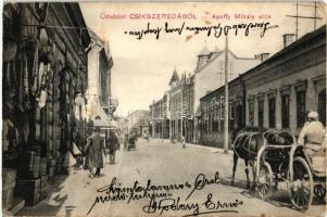 Csíkszereda, Miercurea Ciuc; Apaffy Mihály utca, üzletek / street, shops (fa)