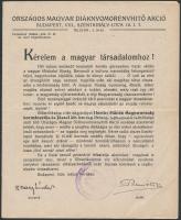 1926 az Országos Magyar Diáknyomorenyhítő Akció szórólapja, megrendelési ívvel