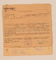 1951 Ferenczi Loránt hitelbank igazgató, kitiltási és kijelölési határozatai, pecsétekkel, aláírásokkal, középen hajtással, kisebb szakadásokkal.