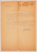 1946 Fényes Artúr zsidó bankár levele a pénzügyminisztériumnak, az eltűnt javai ügyében, aláírással, foltos, középen hajtással.