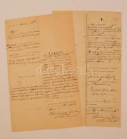 1870 Nógrádmegyei törvényszék telekkönyvi osztályának zálogjogi ügyben íródott kérvénye, és végzése a Pesti Első Bíróságú Királyi Váltótörvényszéknek, aláírással, középen hajtással, jó állapotban.
