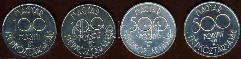 1988-89. 100Ft + 100Ft + 500Ft Ag + 500Ft Ag "Labdarúgó VB" sor T:BU Csak 7000db!