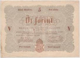 1848. 5Ft Kossuth bankó barna, elcsúszott nyomat T:III  Adamo G109A