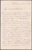 1879 id. Torday Ferenc (1841-1888) a Nemzeti Torna Egylet orvosa és tanárának kézzel írt, magyar nyelvű levele az Egylet elnökéhez saját esetleges lemondásával kapcsolatos egyesületi ügyekben, 3 p.
