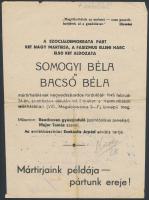 1945 Szórólap a Szociáldemokrata Párt megemlékező ünnepségéről, hátoldalán feljegyzésekkel