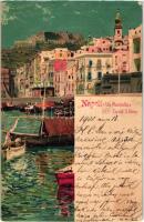 Naples, Napoli; Via Marinella, Castel S. Elmo / street, castle, litho (Rb)