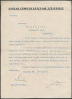 1941 a Magyar Városok Országos Szövetsége gratuláló levele Ujváry Ede (1876-1950) Szombathely polgármestere részére