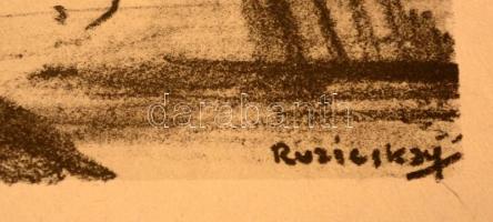 Ruzicskay György (1896-1993): Az Apokalipszis lovasa, algrafia, papír, jelzett az algrafián, 24x28 c...