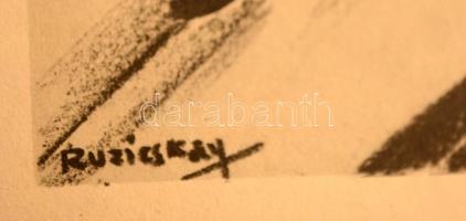 Ruzicskay György (1896-1993): Elmélyedés, algrafia, papír, jelzett az algrafián, kisebb sérüléssel a...