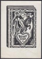 Nelly Degouy (1910-1979): Ex libris Réthy István. Fametszet, papír, jelzett a dúcon, 8.5×6 cm