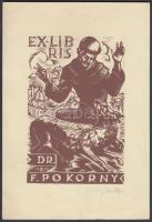 Fery Antal (1908-1944): Ex libris Dr. F. Pokorny. Fametszet, papír, jelzett, 9×6 cm