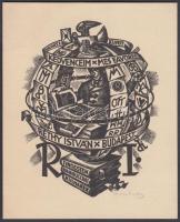 Drahos István (1895-1968): Ex libris Réthy István. Fametszet, papír, jelzett, 10×8 cm