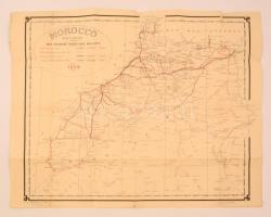 1926 Marokkó autós és vasúti térképe, angol nyelven, a hajtásoknál szakadásokkal, 54x66 cm.