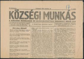 1918 a Községi munkás 2. évf. 6. száma érdekes hírekkel