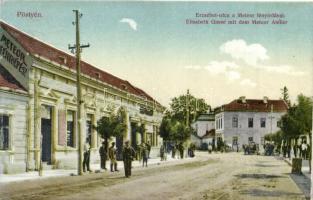 Pöstyén, Piestany; Erzsébet utca a Meteor fényirdával, fényképész, kiadja a Meteor fényirda / street with photographic studio (EK)