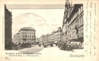 Budapest VII. Erzsébet körút, Kertész utca, villamos, Schwarz Jakab kiadása