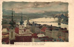 Budapest I. Kilátás a Gellérthegyre, Ottmar Zieher Kunstanstalt No. 2305, litho, s: Raoul Frank (ázott sarok / wet corner)