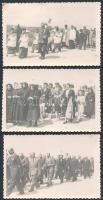1952 Sepsi búzaszentelési körmenet, 3 db, fotólap, kettő hátoldalán felirattal, 8x13 cm.