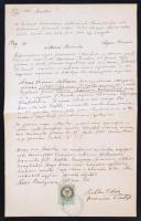 1875 Latin nyelvű ferencvárosi halotti levél hiteles másolata, okmánybélyeggel