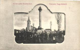 Nagykáta, Honvéd szobor a Kossuth téren, csoportkép, kiadja Faragó Lajos  (EK)