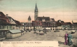 Medgyes, Mediasch; Nagy Piac, Rotschild és Theil üzlete, Verlag bei Fritz Guggenberger / market square, shops