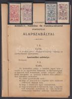 A Budapesti Borbély-, Fodrász- és Parókakészítő Ipartestület Alapszabályai könyv és 4 db Tagsági bélyeg 2K, 4K, 5K, 10K