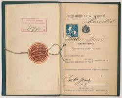 1914 Borbély munkakönyve a Budapesti borbély, fodrász és parókakészítő ipartestület pecsétjével és 3...