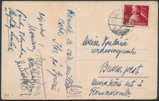 1947 Péchy Blanka, Olthy Magda és Újlaky László aláírásai Siófokról küldött levelezőlapon