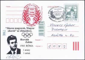 2001 Horváth Zoltán (1937- ) olimpiai bajnok vívó aláírása bélyegzőkkel ellátott emlék levelezőlapon
