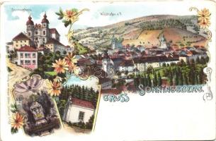 Sonntagsberg, Chruch, chapel, altar, Art Nouveau, floral, litho (EB)