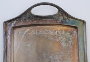 Berndorf szecesziós alpakka tálca, jelzett, karcolásokkal, 19x38 cm