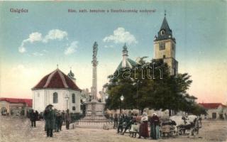Galgóc, Hlohovec; Római katolikus templom, Szentháromság szobor, Lipótvár P.U. pecséttel / church, statue