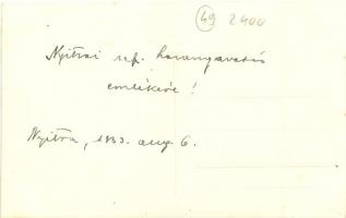 1933 Nyitra, Nitra; Református harangavatás emlékére / castle, church, photo