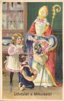 Üdvözlet a Mikulástól / Saint Nicholas, greeting card, litho