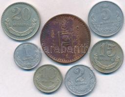 Mongólia 1925-1977. 7db-os vegyes mongol fémpénz tétel T:2,2- Mongolia 1925-1977. 7pcs of various Mongolian metal coins C:XF,VF