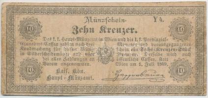 1849. 10Kr "K. K. Hauptmünzamt Münzschein" T:III Adamo G85