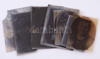 12 db régi üvegnegatív, többségében portréfotók, háromnak sarka sérült, 12×9 cm és 9x6 cm. közötti m...
