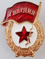 Szovjetunió ~1970. Szovjet Gárda jelvény aranyozott, zománcozott fém jelvény csavaros hátlappal (45x34mm) T:2 Soviet Union ~1970. Badge of the Soviet Guards gilt, enamelled metal badge with screw back (45x34mm) C:XF