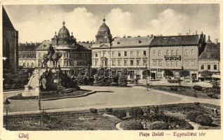 Kolozsvár, Cluj; Egyesülési tér / Piata Unirii / square, bank "1940 Kolozsvár, Beszterce, Szamosújvár visszatért" So. Stpl